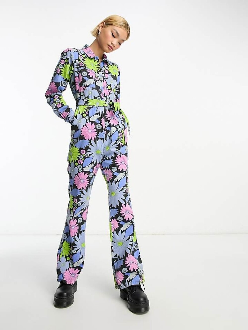 ASOS DESIGN Twill Retro Floral Boilersuit